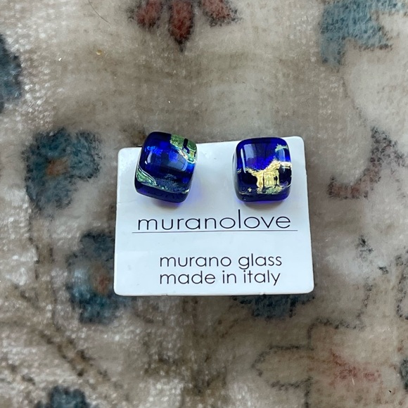 Murano Jewelry - Murano Blue and Gold Glass Earrings
